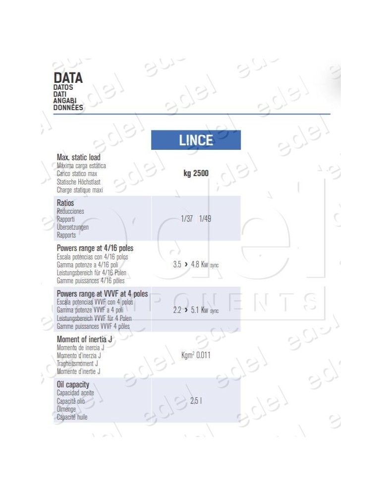 WINCH LINCE SASSI 3VF 4 KW 1:49 PULLEY 560 X 4 X 11 - 0,8 m/s - 300 KG
