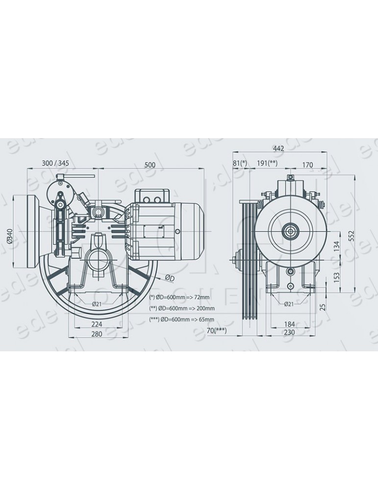 KIT TREUIL GEM 2V HW134 4 KW 1:65 POULIE 550 X 4 X 10 - 0.66 m/s - 480 KG