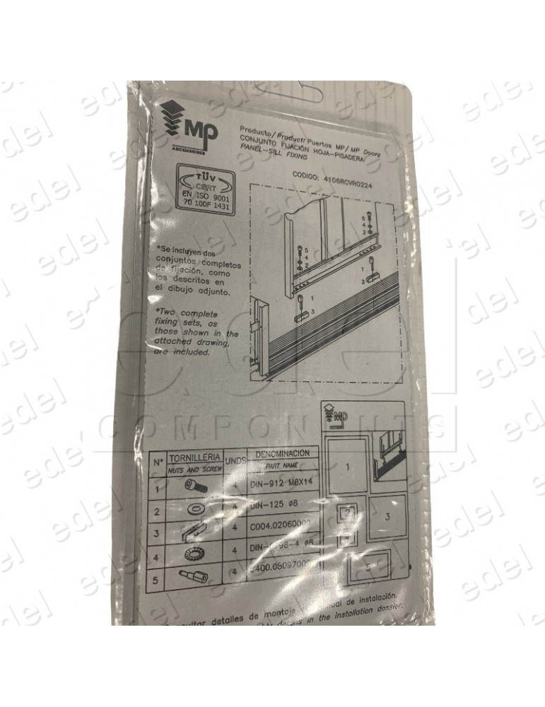 4106RCVR0224 KIT COULISSEAUX PORTE MP MAC PUARSA AVEC BOULON ( 4 U. )