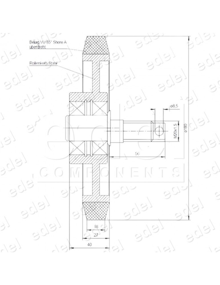 6073009420 RODADERA CONJUNTO RODILLO HIDRÁULICO COMPATIBLE THYSSEN 180X27/18MM EXCENTRICA GUIA RT18
