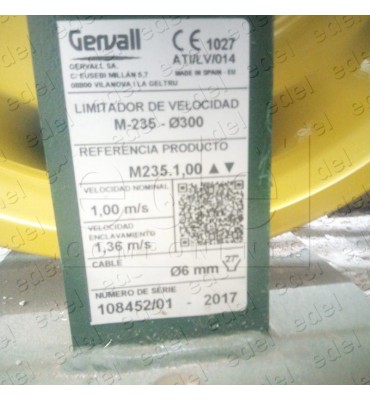 LIMITADOR GERVALL M235 300MM POLEA SIMPLE REARME MANUAL S/B VELOCIDAD NOMINAL 1,00M/S